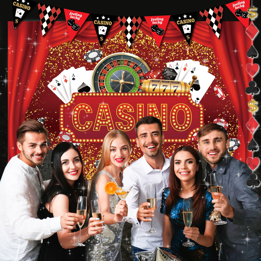 Jenlion Casino Theme Party Decorations – Las Vegas Backdrop, Happy Birthday Banner & Honeycomb Centerpieces