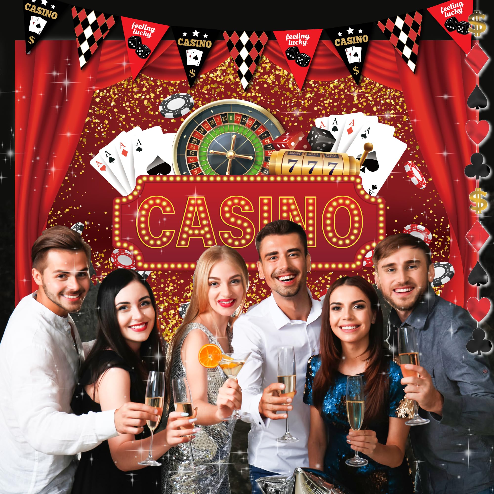 Jenlion Casino Theme Party Decorations – Las Vegas Backdrop, Happy Birthday Banner & Honeycomb Centerpieces