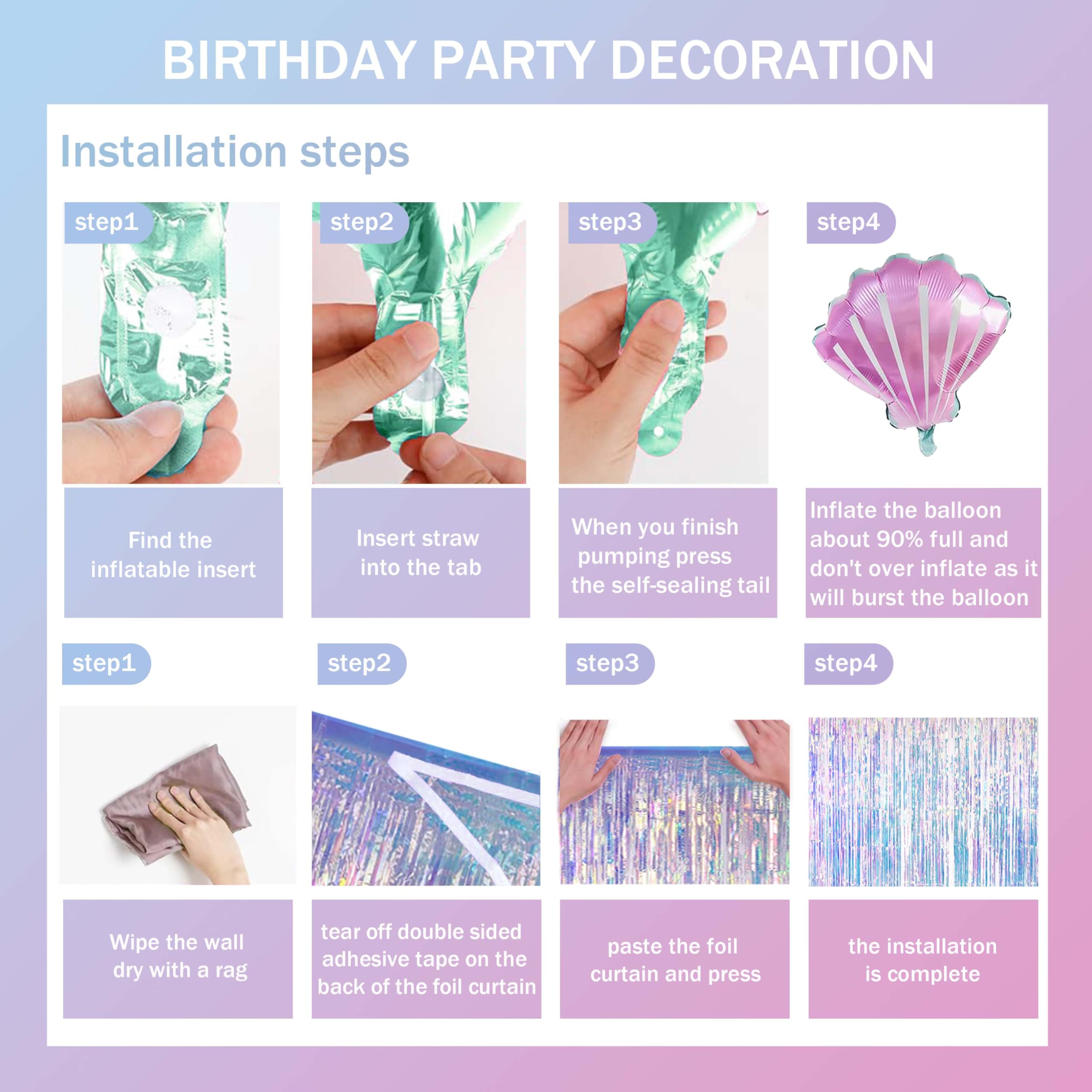 Jenmir Mermaid Birthday Decorations for Girls | Fringe Curtains, Happy Birthday Banner, Red Balloons
