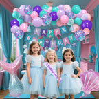 Jenmir Mermaid Birthday Decorations for Girls | Fringe Curtains, Happy Birthday Banner, Red Balloons