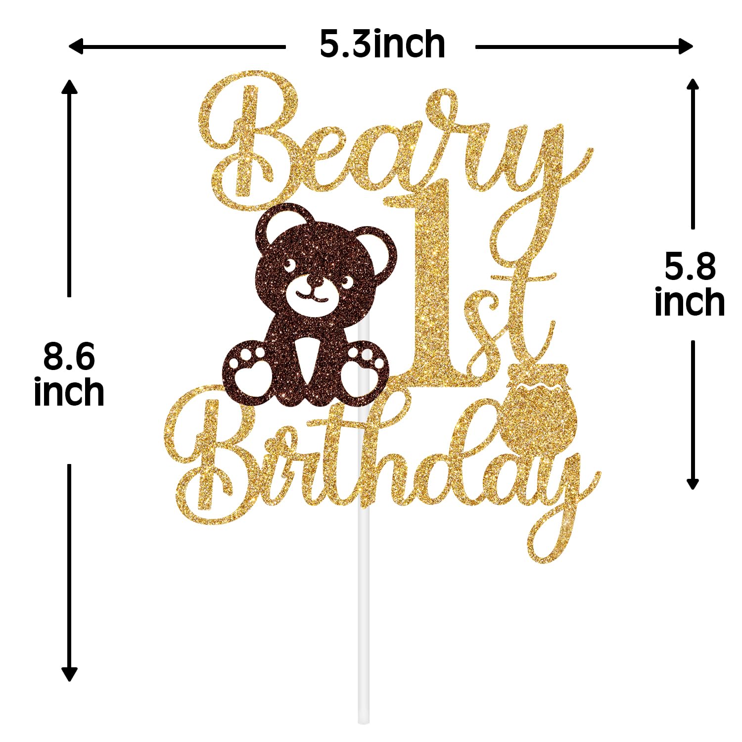 Jenrtvis Beary 1st Birthday Cake Topper – Glittery Bear Party Decoration