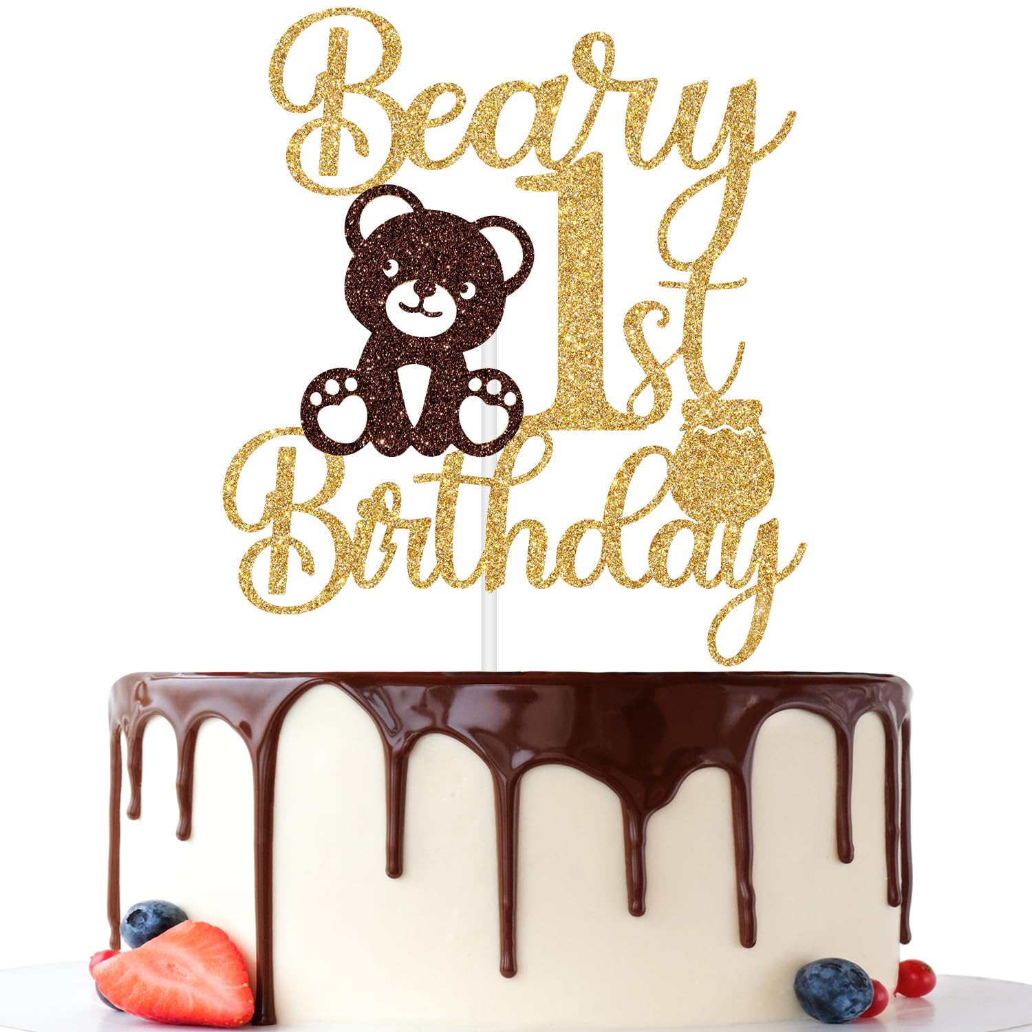 Jenrtvis Beary 1st Birthday Cake Topper – Glittery Bear Party Decoration