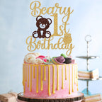 Jenrtvis Beary 1st Birthday Cake Topper – Glittery Bear Party Decoration