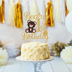 Jenrtvis Beary 1st Birthday Cake Topper – Glittery Bear Party Decoration