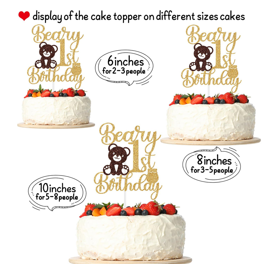 Jenrtvis Beary 1st Birthday Cake Topper – Glittery Bear Party Decoration