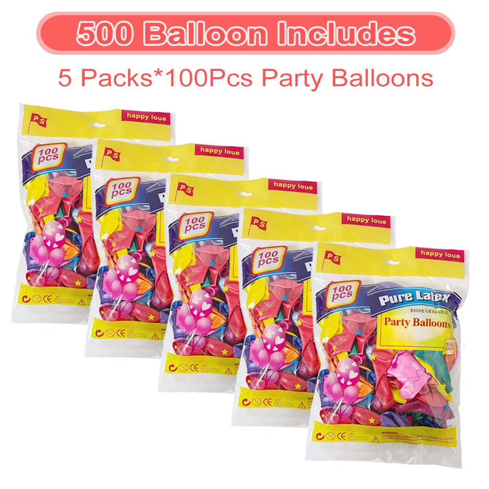 JerDorgo 500 Pcs Rainbow Balloons - 10-Inch Multicolor Latex Party Balloons for Birthday, Baby Shower, Wedding