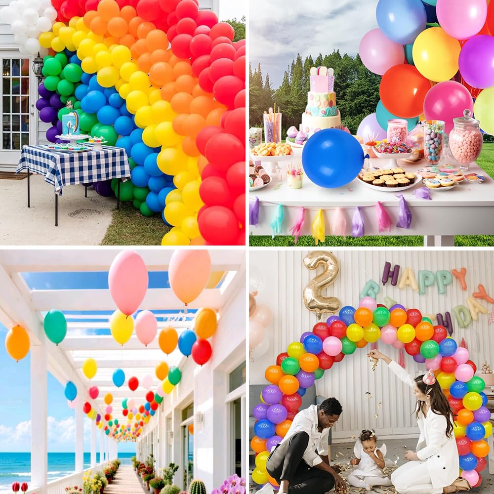 JerDorgo 500 Pcs Rainbow Balloons - 10-Inch Multicolor Latex Party Balloons for Birthday, Baby Shower, Wedding