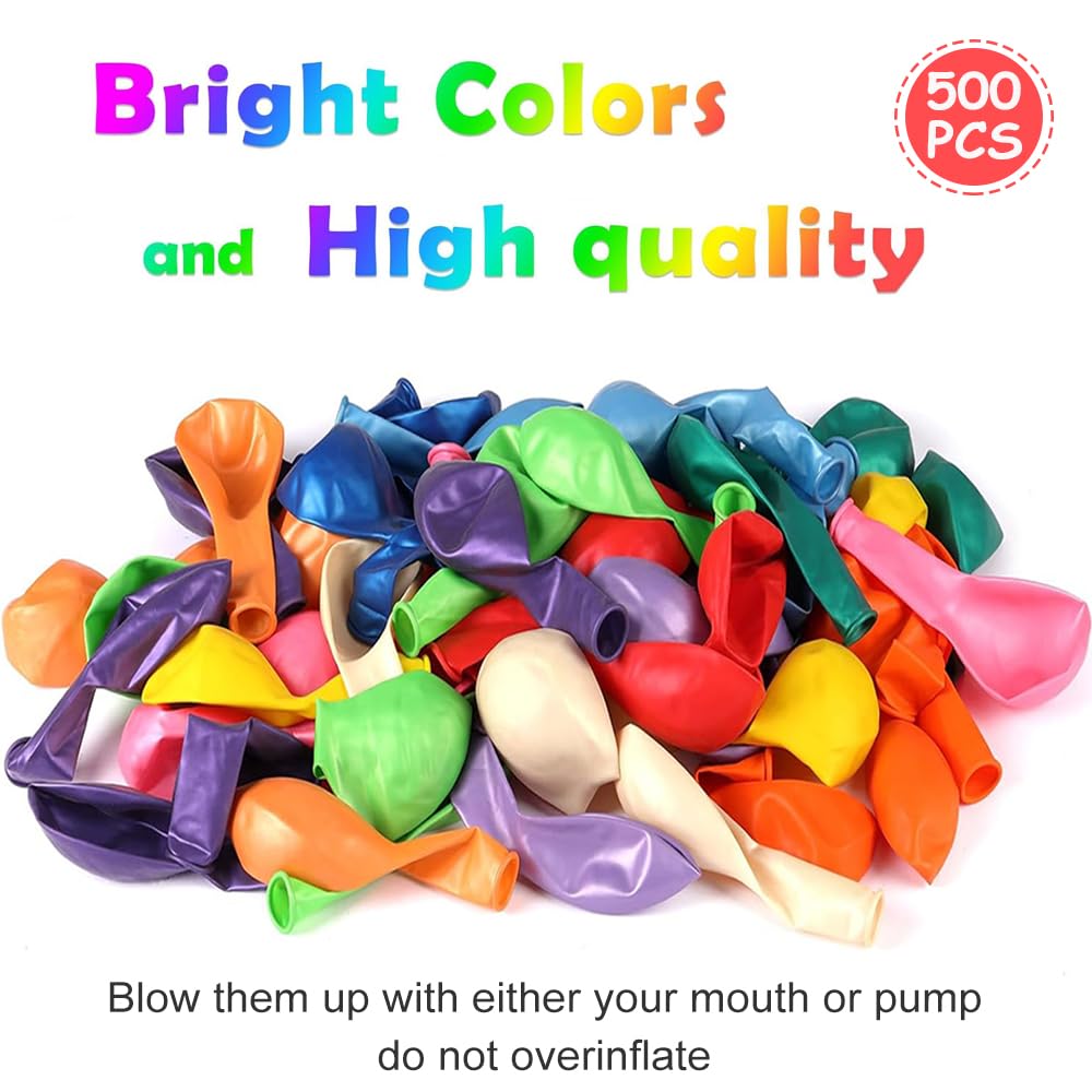 JerDorgo 500 Pcs Rainbow Balloons - 10-Inch Multicolor Latex Party Balloons for Birthday, Baby Shower, Wedding