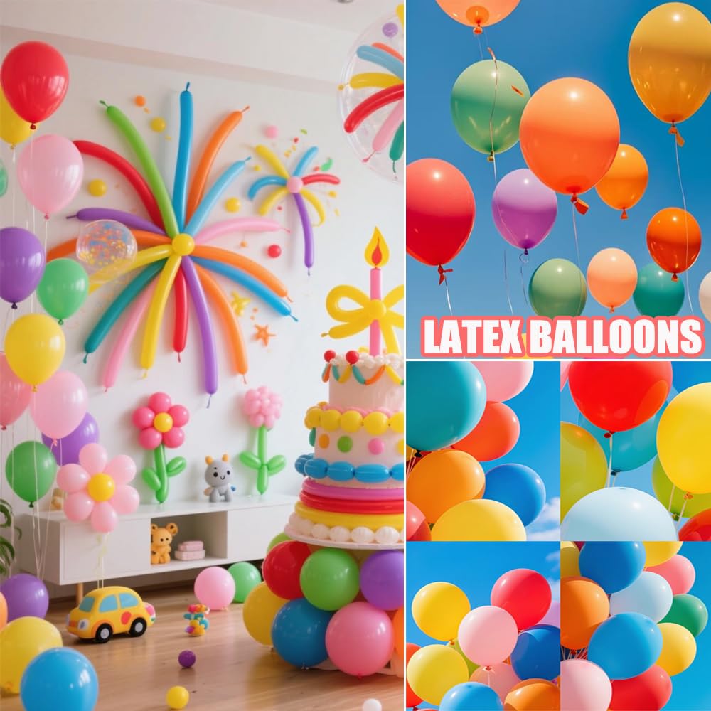 JerDorgo 500 Pcs Rainbow Balloons - 10-Inch Multicolor Latex Party Balloons for Birthday, Baby Shower, Wedding