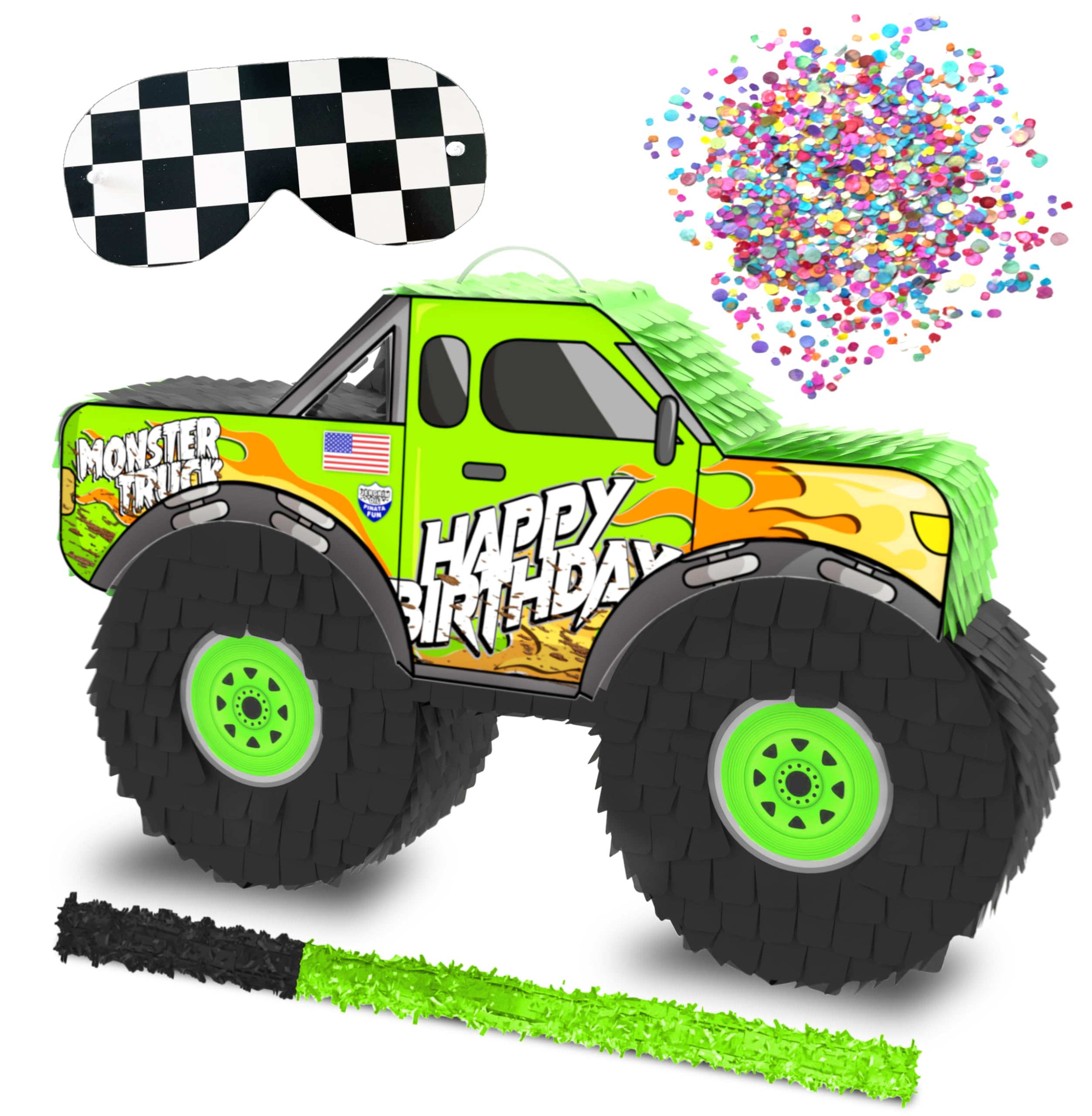 Jergrim Monster Truck Pinata – 4-Piece Set for Kids Parties, 16x10x3 in, Durable Race Car Theme