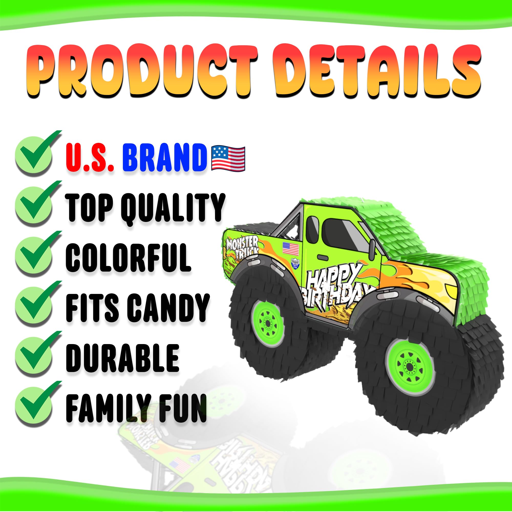 Jergrim Monster Truck Pinata – 4-Piece Set for Kids Parties, 16x10x3 in, Durable Race Car Theme