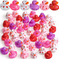 Jerify 48 Pcs Valentine Rubber Duckies – 6 Designs Bath Toys for Kids, Party Favors