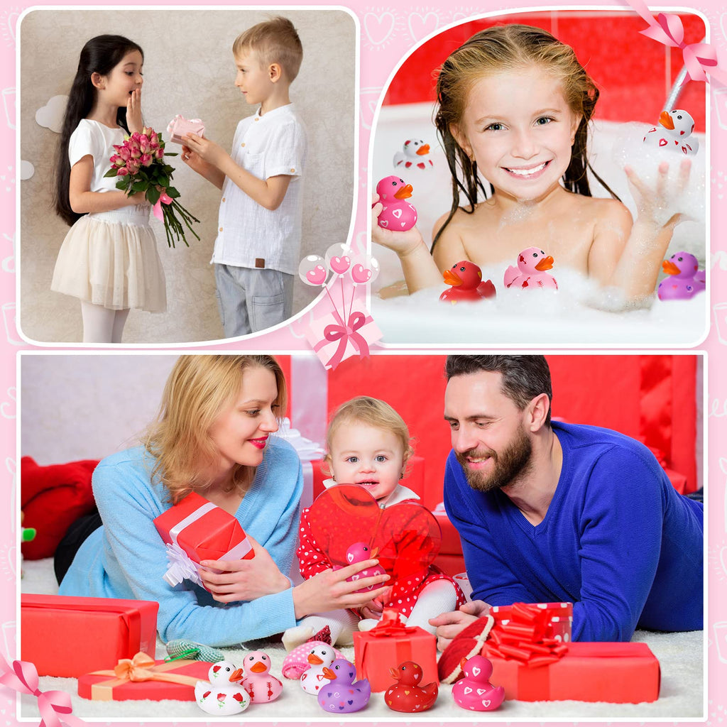 Jerify 48 Pcs Valentine Rubber Duckies – 6 Designs Bath Toys for Kids, Party Favors