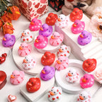 Jerify 48 Pcs Valentine Rubber Duckies – 6 Designs Bath Toys for Kids, Party Favors