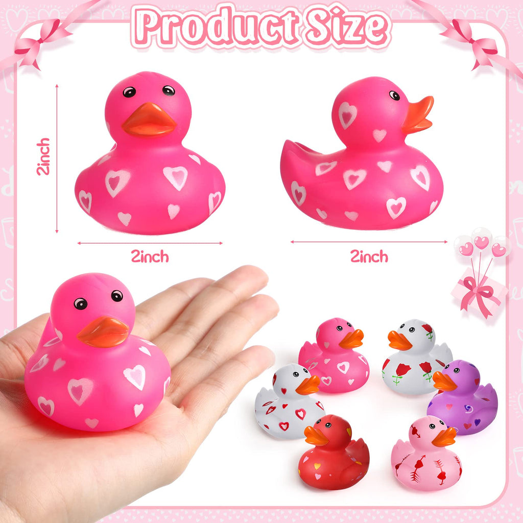Jerify 48 Pcs Valentine Rubber Duckies – 6 Designs Bath Toys for Kids, Party Favors