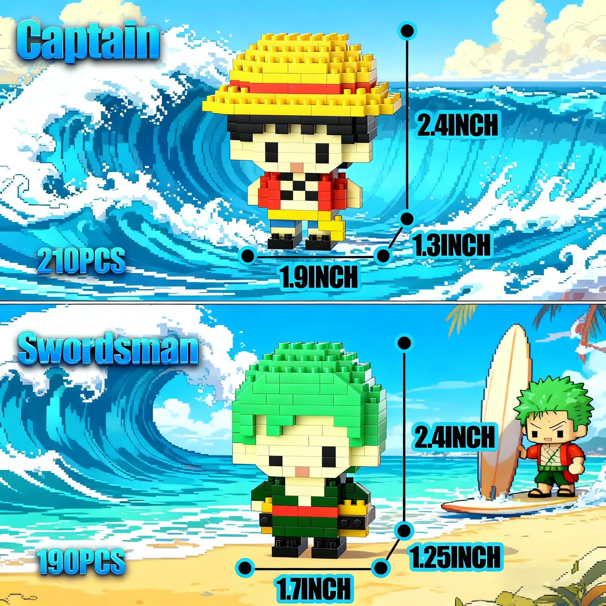 JESGO 10 Straw Hat Crew Pirate Figures Building Blocks Kit Set – Going Merry Ship Micro Brick Headz, Adventurer Toys for Fans (Teen 14+)