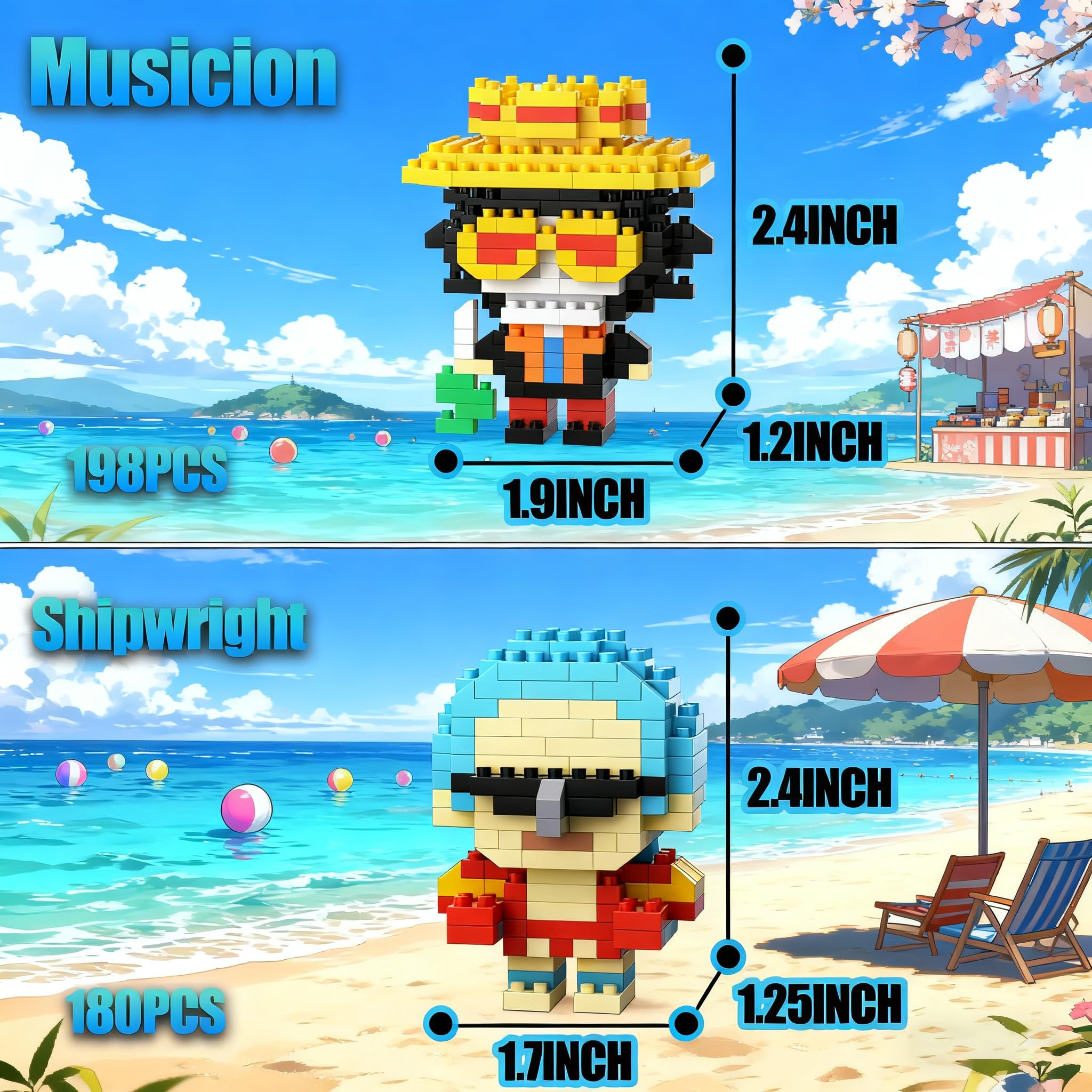 JESGO 10 Straw Hat Crew Pirate Figures Building Blocks Kit Set – Going Merry Ship Micro Brick Headz, Adventurer Toys for Fans (Teen 14+)