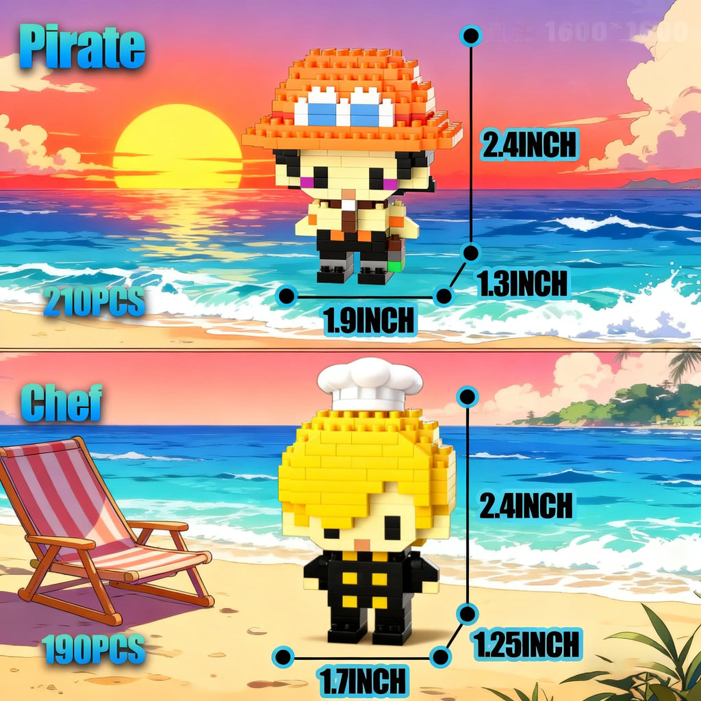 JESGO 10 Straw Hat Crew Pirate Figures Building Blocks Kit Set – Going Merry Ship Micro Brick Headz, Adventurer Toys for Fans (Teen 14+)