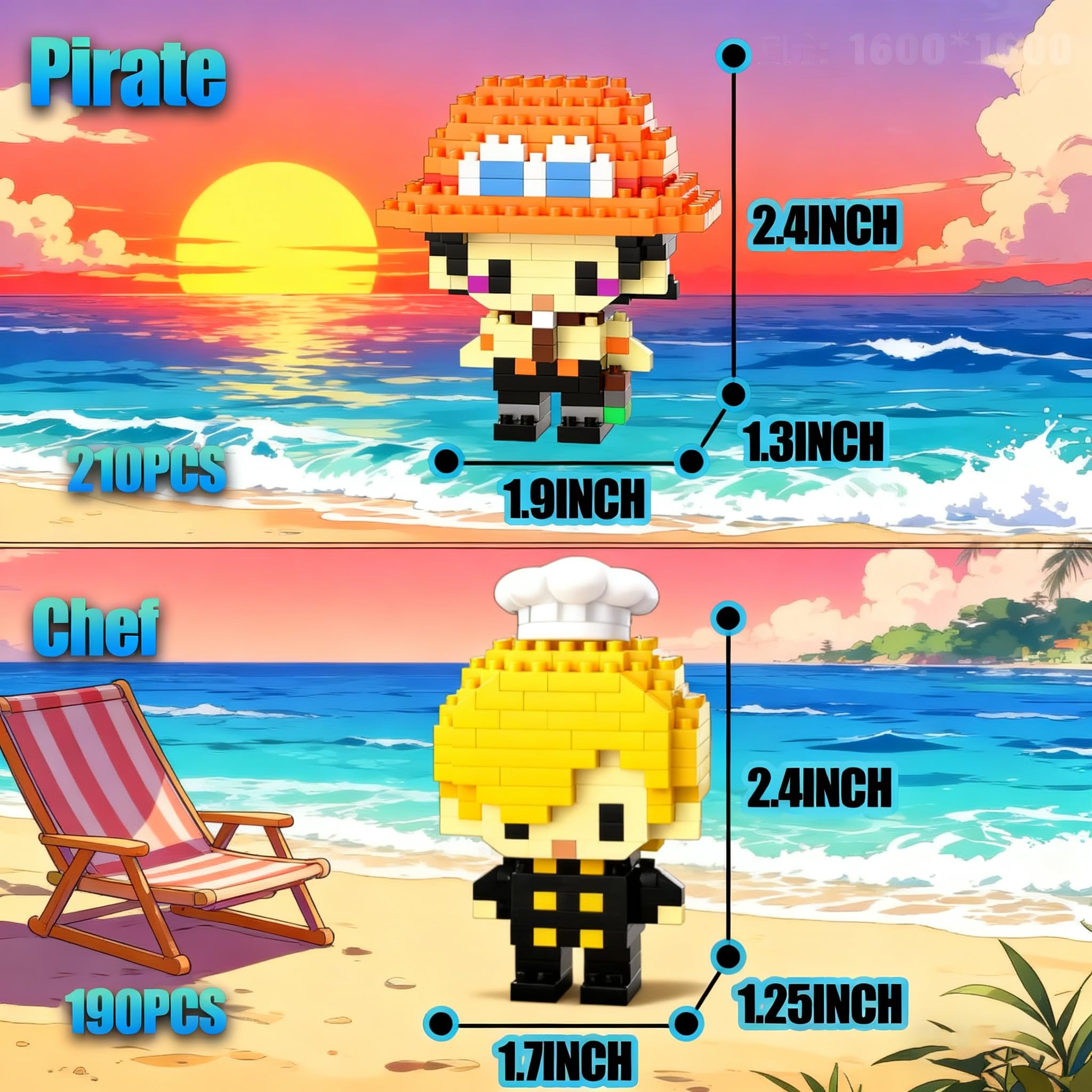 JESGO 10 Straw Hat Crew Pirate Figures Building Blocks Kit Set – Going Merry Ship Micro Brick Headz, Adventurer Toys for Fans (Teen 14+)