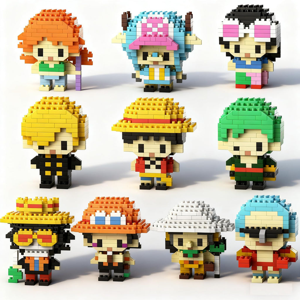 JESGO 10 Straw Hat Crew Pirate Figures Building Blocks Kit Set – Going Merry Ship Micro Brick Headz, Adventurer Toys for Fans (Teen 14+)