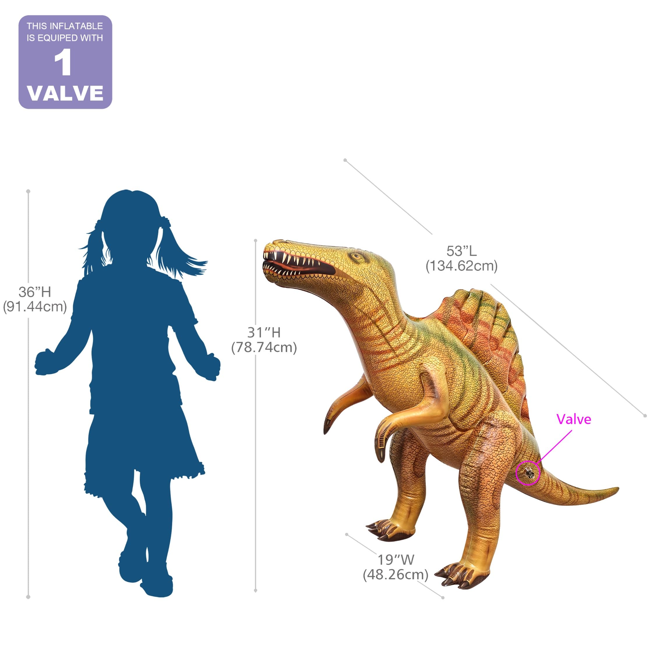 Jet Creations Spinosaurus Inflatable 53in L x 31in H – Standalone Dino Display & Party Decor