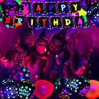 Jetec 71 Pcs Neon Birthday Party Supplies — Glow Balloons, Star Swirls & Banner