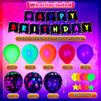 Jetec 71 Pcs Neon Birthday Party Supplies — Glow Balloons, Star Swirls & Banner