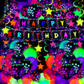 Jetec 71 Pcs Neon Birthday Party Supplies — Glow Balloons, Star Swirls & Banner