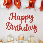 JHZMCRX Red Glitter Happy Birthday Banner Sign – DIY Birthday Garland for Walls, Doors & Backdrops