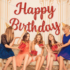JHZMCRX Red Glitter Happy Birthday Banner Sign – DIY Birthday Garland for Walls, Doors & Backdrops