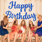 JHZMCRX Blue Glitter Happy Birthday Banner Sign – Birthday Garland & Backdrop for Parties