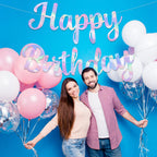JHZMCRX Iridescent Happy Birthday Banner – Glitter Letter Garland for Parties (Multicolored)
