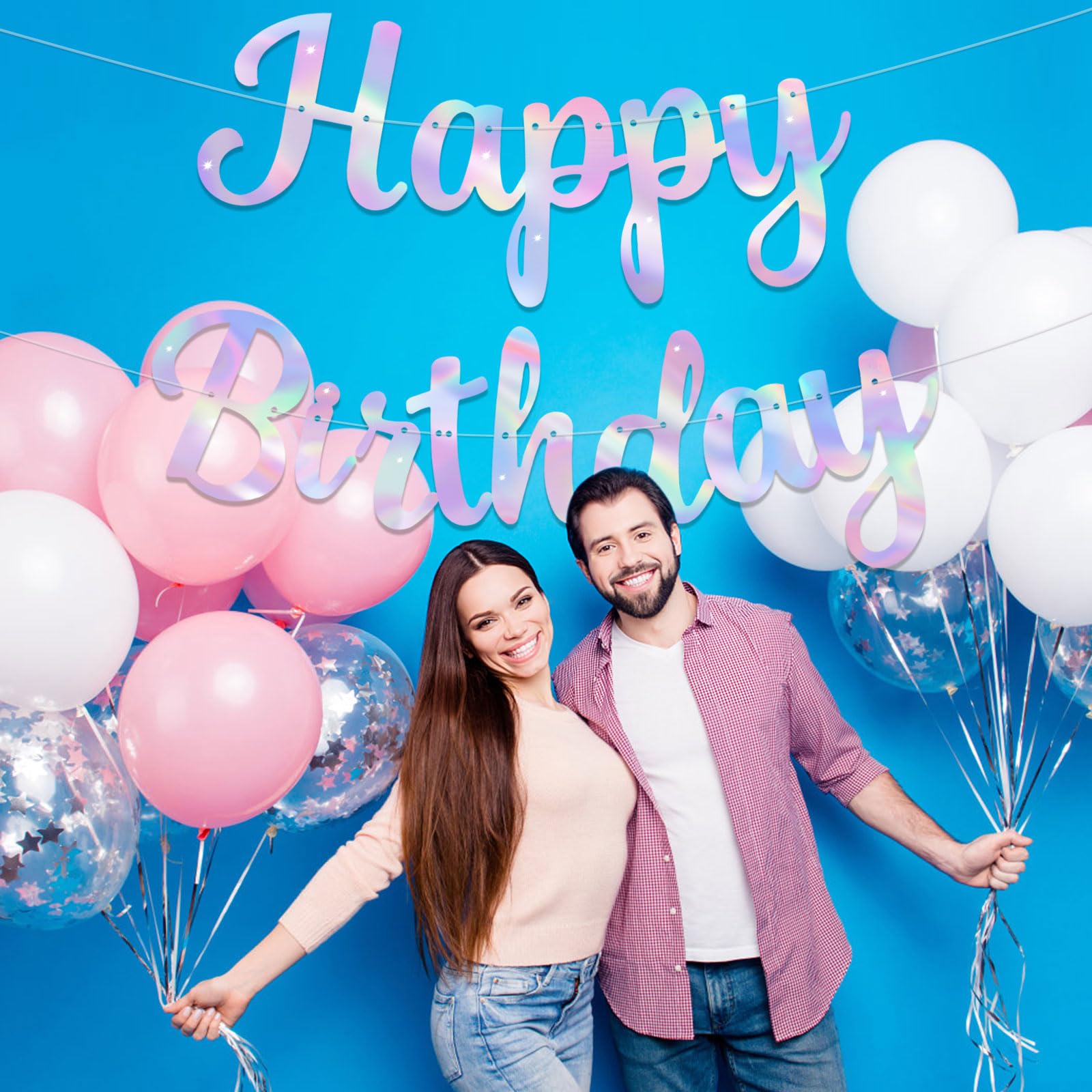 JHZMCRX Iridescent Happy Birthday Banner – Glitter Letter Garland for Parties (Multicolored)