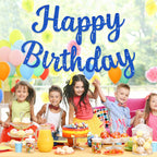 JHZMCRX Blue Glitter Happy Birthday Banner Sign – Birthday Garland & Backdrop for Parties