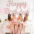 JHZMCRX Rose Gold Happy Birthday Banner with Glitter Letters | Party Backdrop Decor