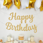 JHZMCRX Glitter Happy Birthday Banner Sign – Gold Party Backdrop & Wall Banner