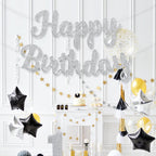 JHZMCRX Glitter Happy Birthday Banner Sign - DIY Silver Party Decor