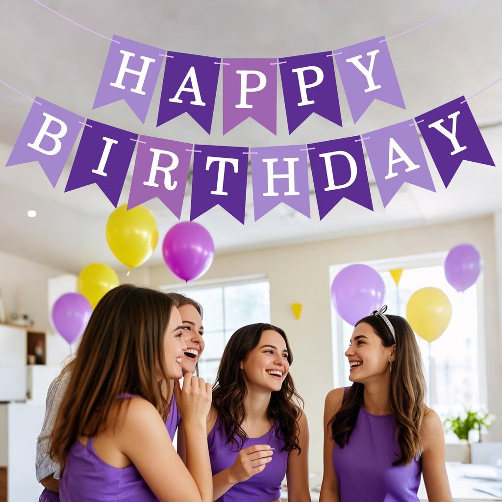 JHZMCRX Happy Birthday Banner Sign - Personalized DIY Letter Banner for Parties (Light Purple & Purple)