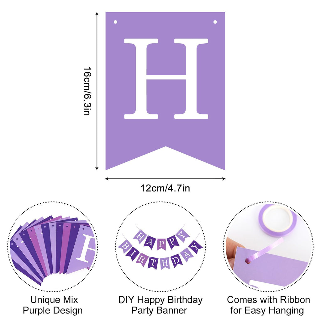 JHZMCRX Happy Birthday Banner Sign - Personalized DIY Letter Banner for Parties (Light Purple & Purple)