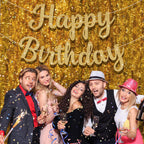 JHZMCRX Glitter Happy Birthday Banner Sign – Gold Party Backdrop & Wall Banner