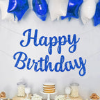 JHZMCRX Blue Glitter Happy Birthday Banner Sign – Birthday Garland & Backdrop for Parties