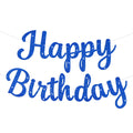 JHZMCRX Blue Glitter Happy Birthday Banner Sign – Birthday Garland & Backdrop for Parties