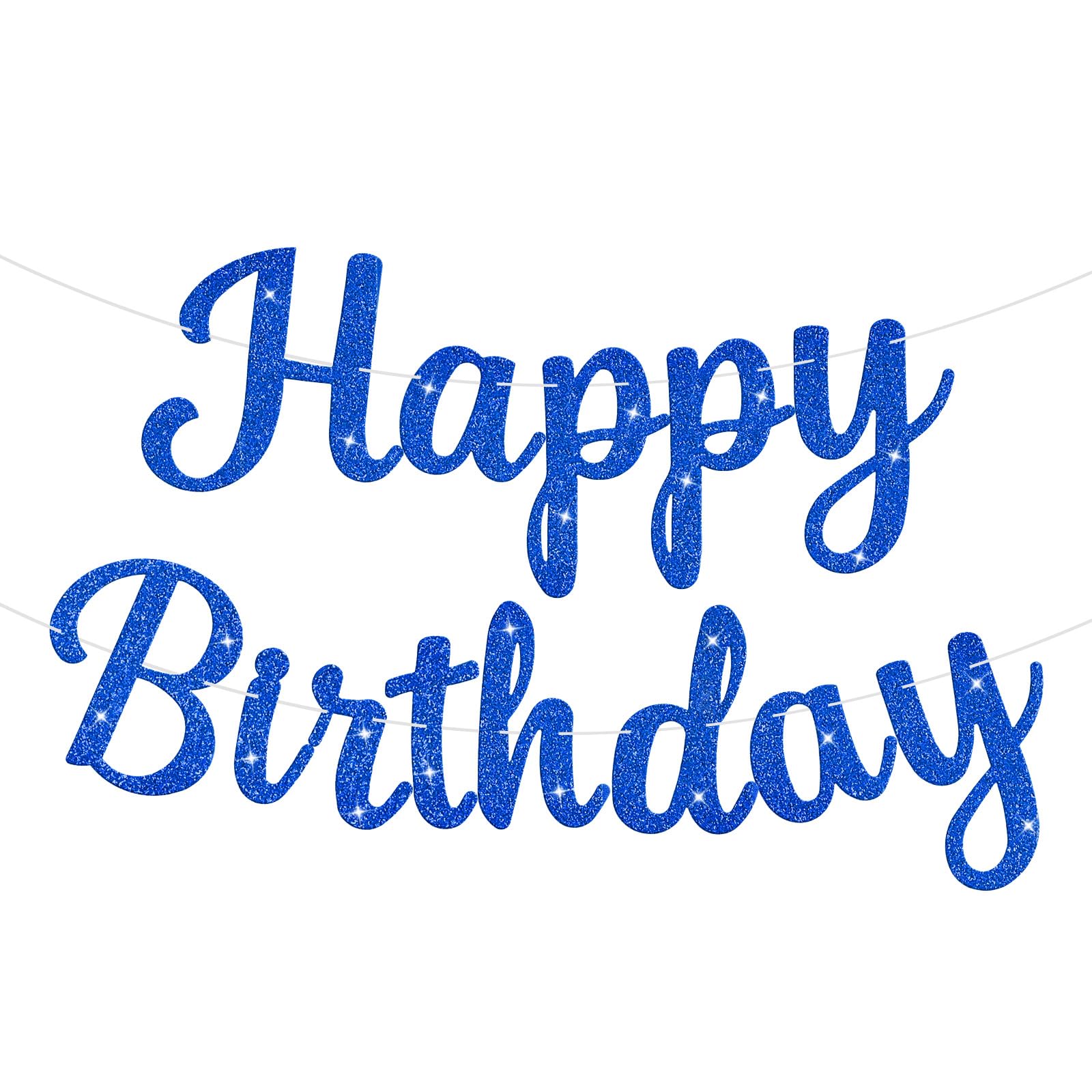 JHZMCRX Blue Glitter Happy Birthday Banner Sign – Birthday Garland & Backdrop for Parties