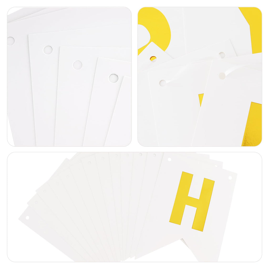 JHZMCRX White Happy Birthday Banner Sign – DIY Letter Banner with Golden Letters