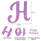 JHZMCRX Light Purple Glitter Happy Birthday Banner – DIY Letter Sign & Party Backdrop