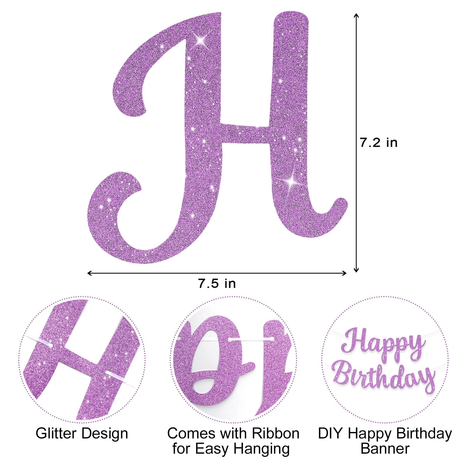 JHZMCRX Light Purple Glitter Happy Birthday Banner – DIY Letter Sign & Party Backdrop