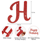 JHZMCRX Red Glitter Happy Birthday Banner Sign – DIY Birthday Garland for Walls, Doors & Backdrops