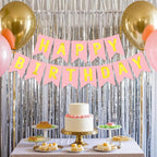 JHZMCRX Light Pink Happy Birthday Banner Sign – Personalized Name Banner with Golden Letters