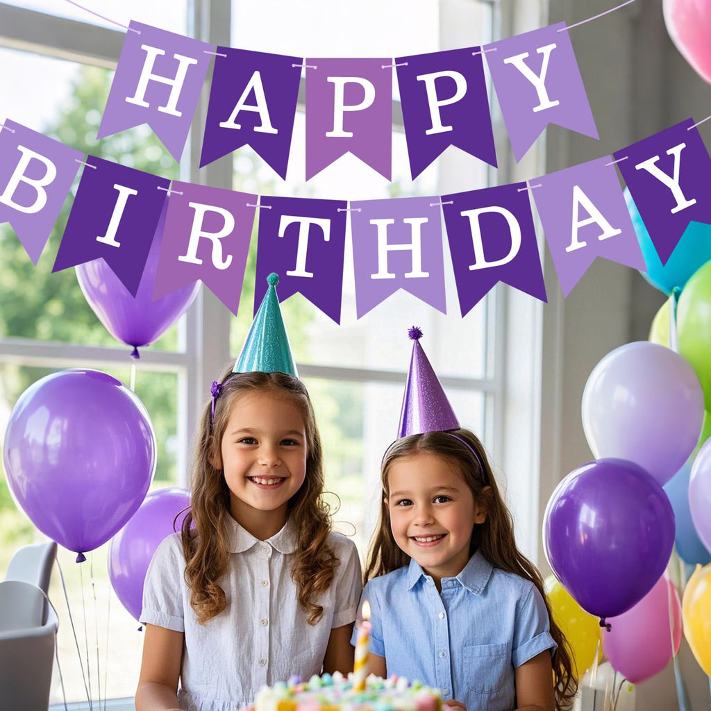 JHZMCRX Happy Birthday Banner Sign - Personalized DIY Letter Banner for Parties (Light Purple & Purple)