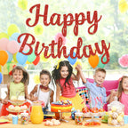 JHZMCRX Red Glitter Happy Birthday Banner Sign – DIY Birthday Garland for Walls, Doors & Backdrops